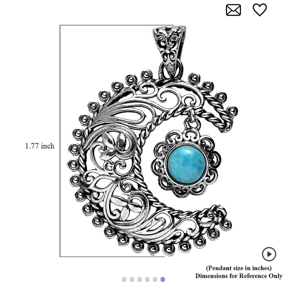 ๐๏ธ Sterling Silver Artisan Crafted Blue Ridge Turquoise Crescent Moon Pendant - Picture 6 of 6